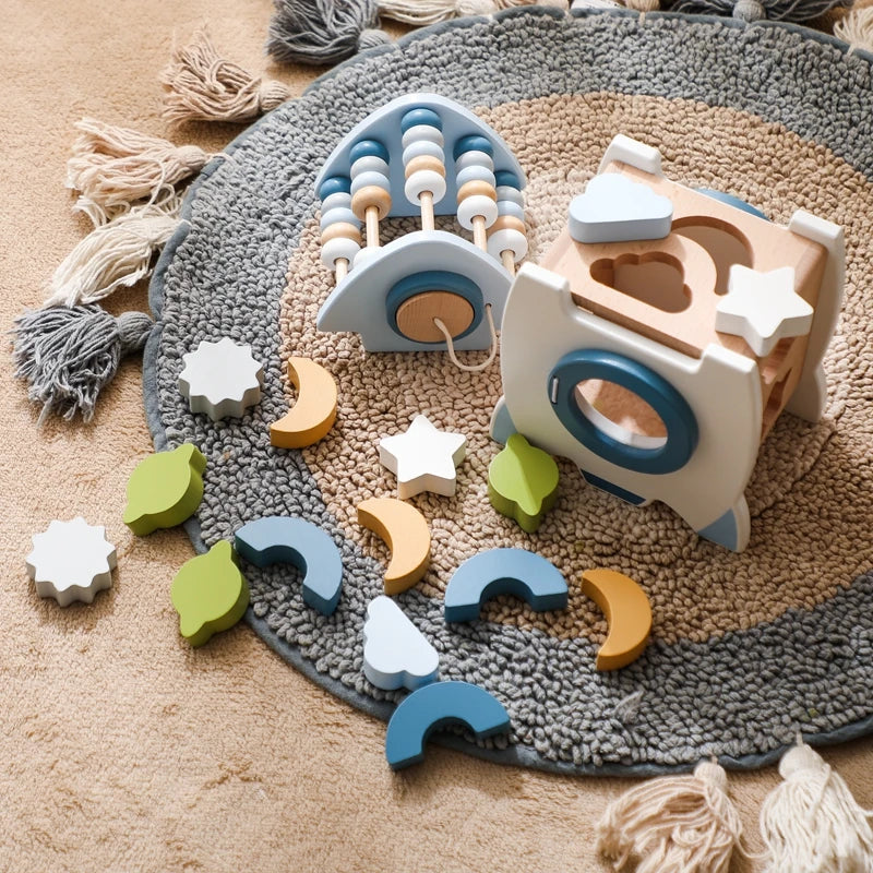 Fun Wooden Building Block Rocket Set