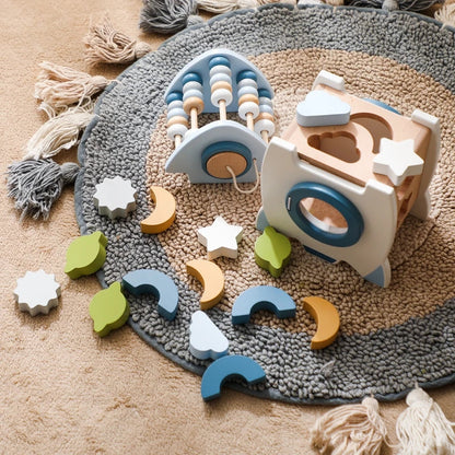 Fun Wooden Building Block Rocket Set