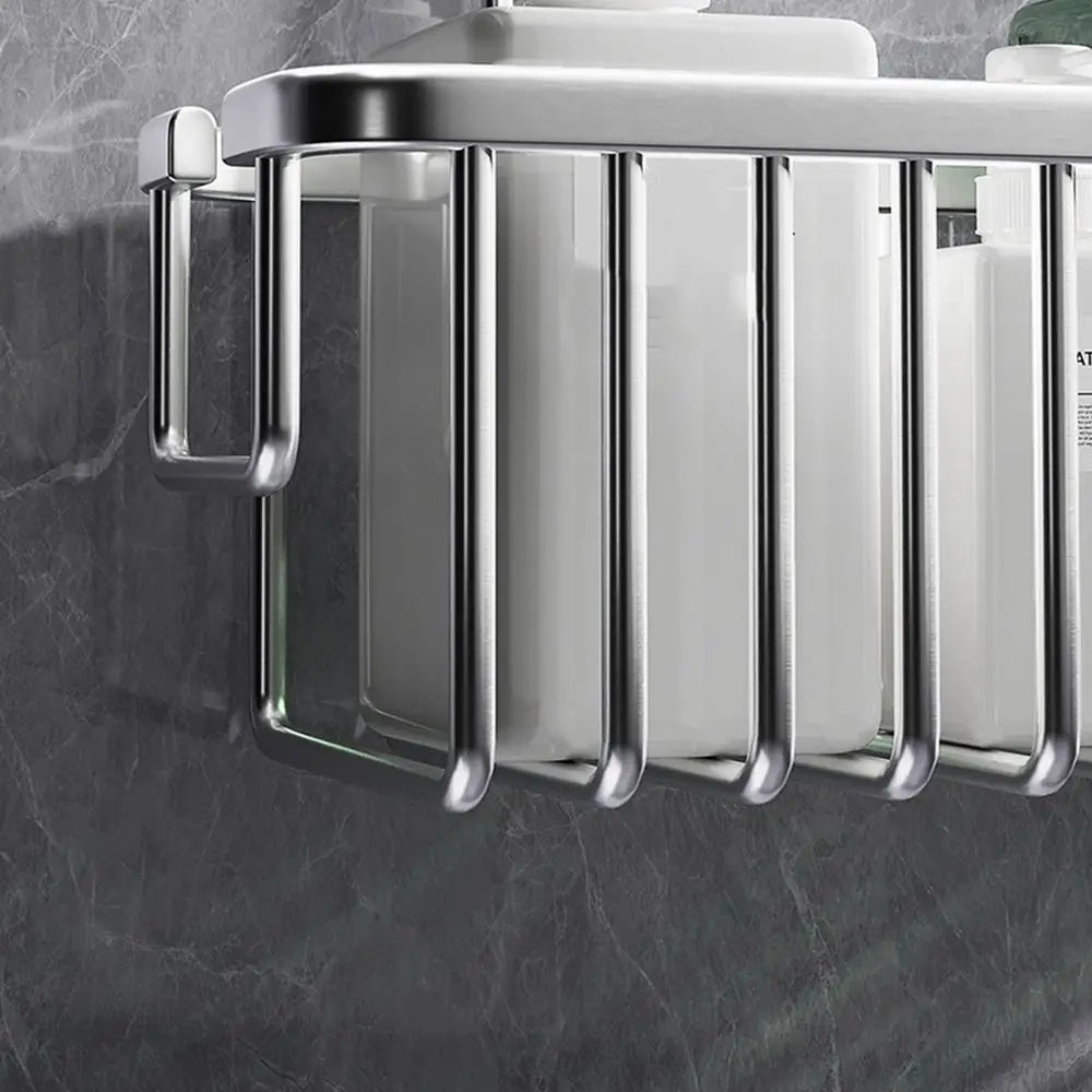 Stainless Shower Caddy with Hooks and Extra Storage