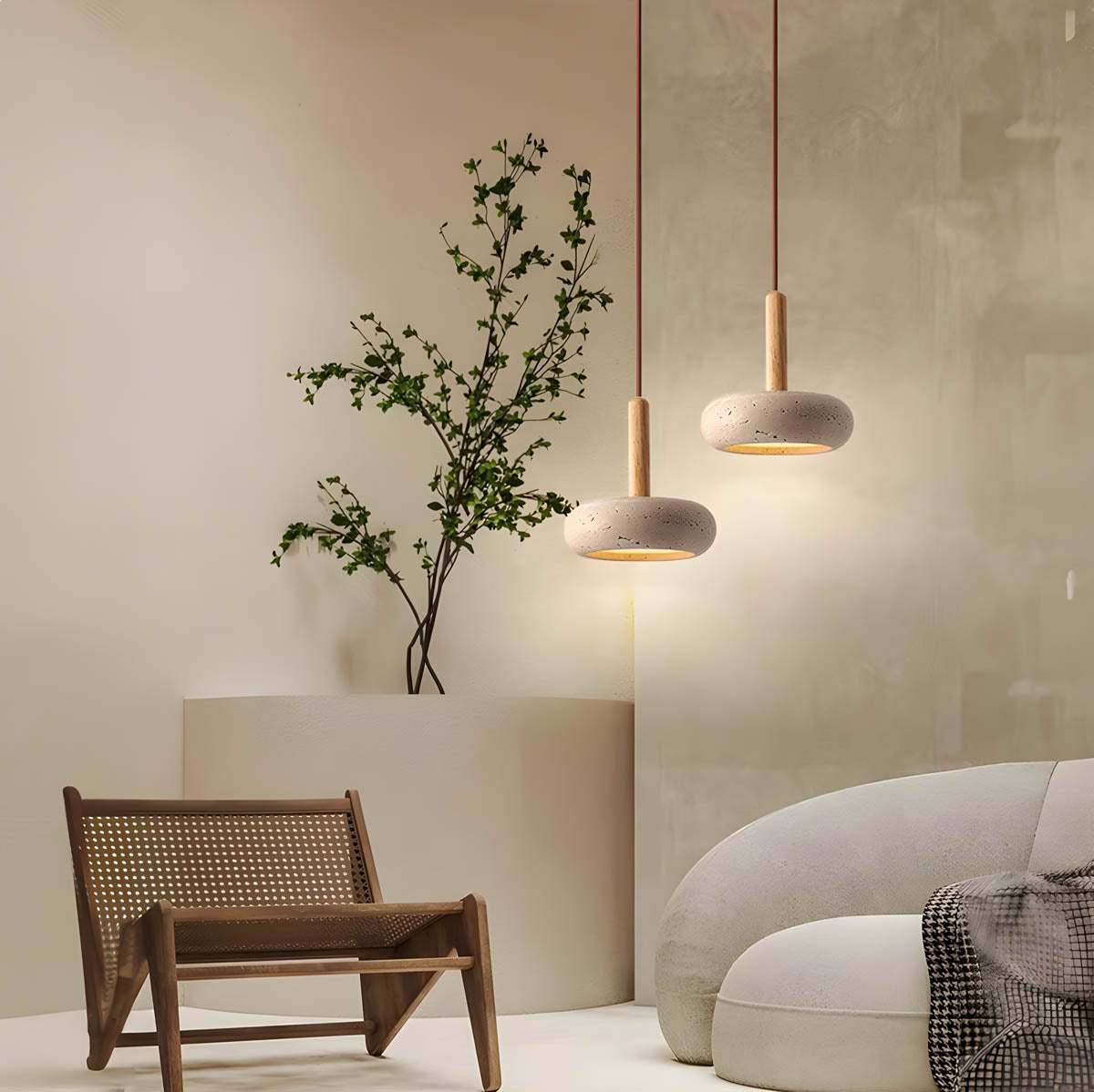 Befez | Elegant Stone Ceiling Lamp - Warm LED Pendant Light