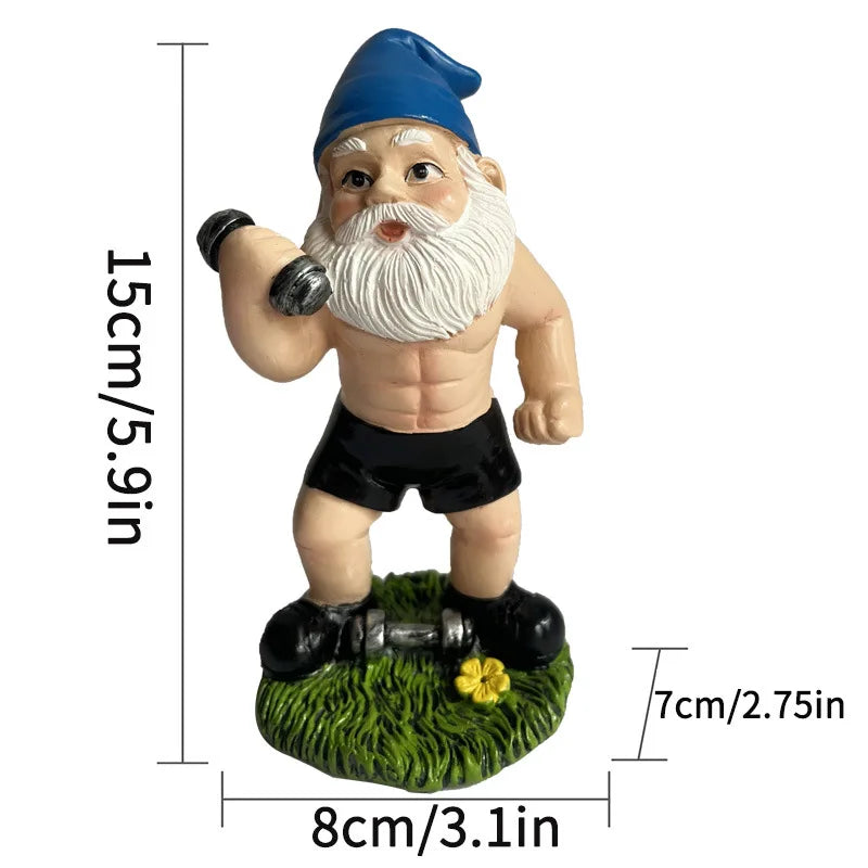 Quirky Garden Gnome Resin Statue Weightlifter Decor