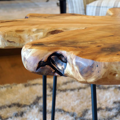 Rustic Wood End Table with Live Edge Shelf