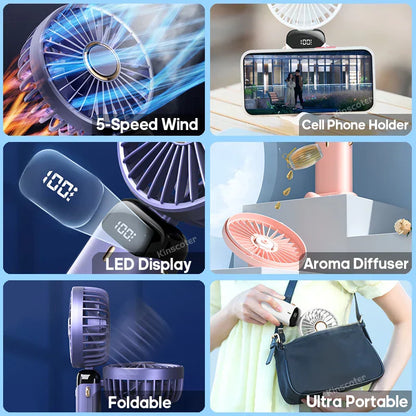 Compact 3-in-1 Portable Fan with LED Screen