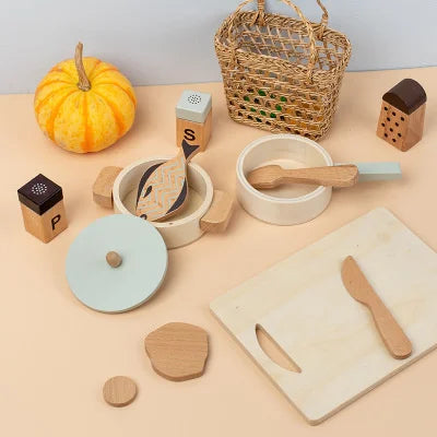 Kids Mini Cookware Set Wooden Play Kitchen Utensils - Befez