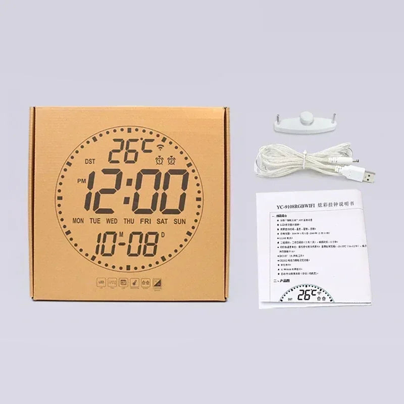 Digital LED Wall Clock with Calendar and WiFi