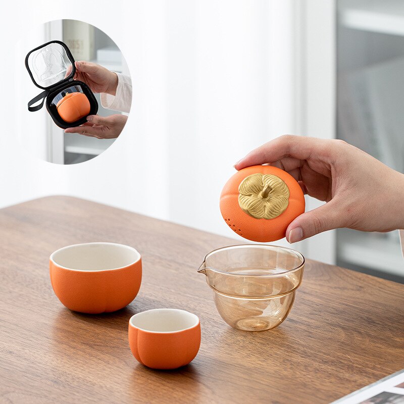 Small Ceramic Pumpkin Tea Pot Set
