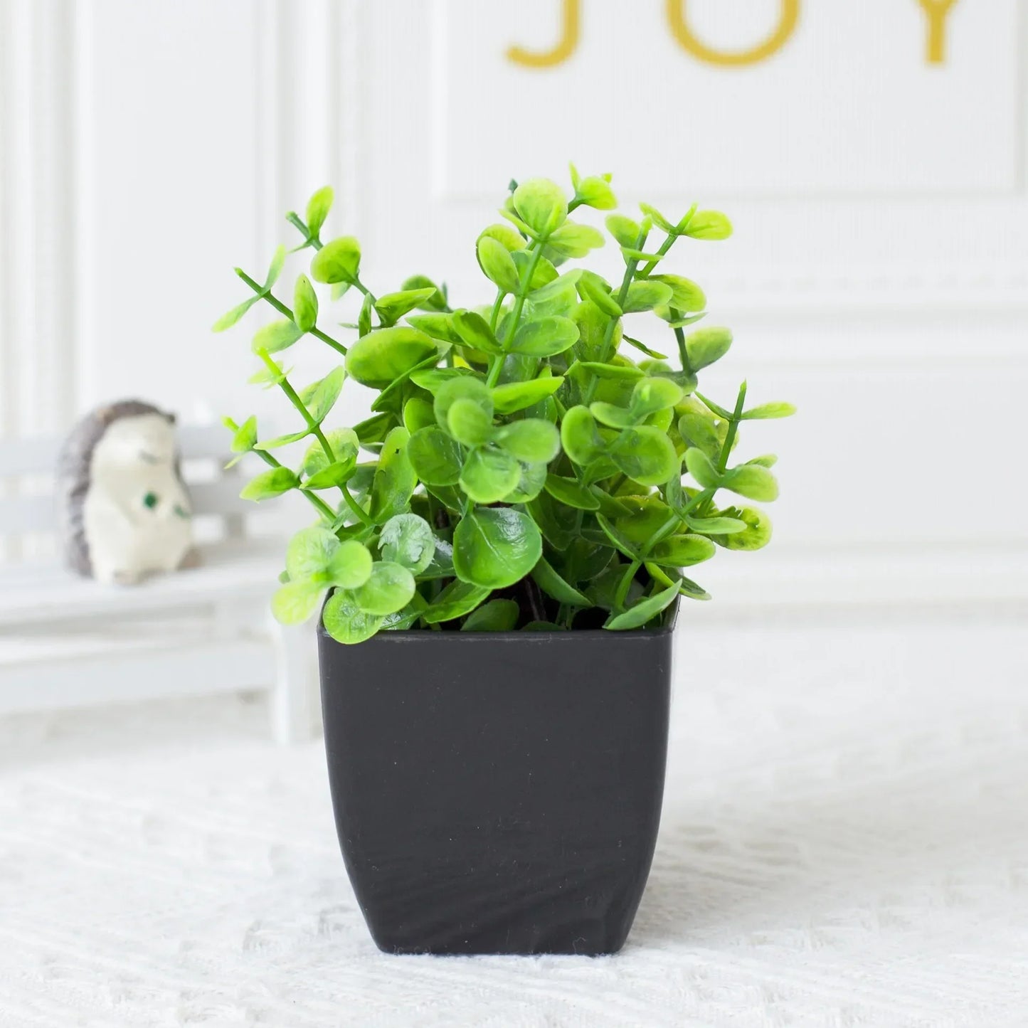 Small Realistic Eucalyptus Plant in Black Planter - Befez