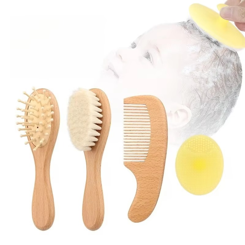 Gentle Wood Baby Hair Brush and Comb Set with Soft Bristles