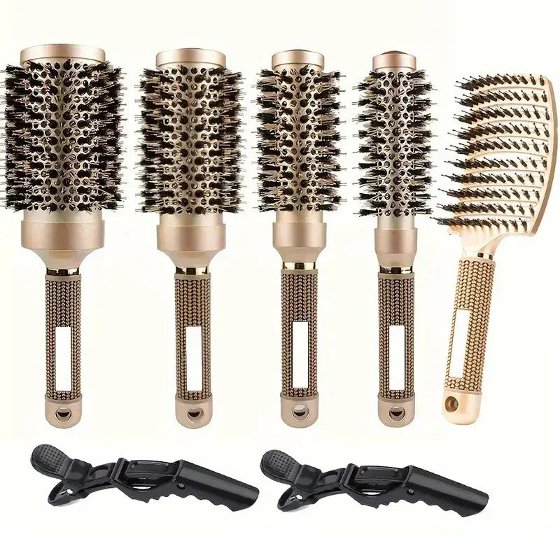 Round Hair Brush Set Ceramic & Boar Bristles Anti Frizz