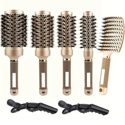 Round Hair Brush Set Ceramic & Boar Bristles Anti Frizz