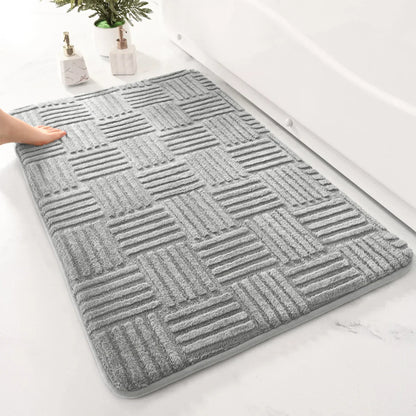 Plush Striped Anti-Slip Bathroom Mat with Soft Absorbency