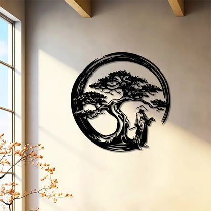 Asian Inspired Metal Wall Art Bonsai Tree Decoration