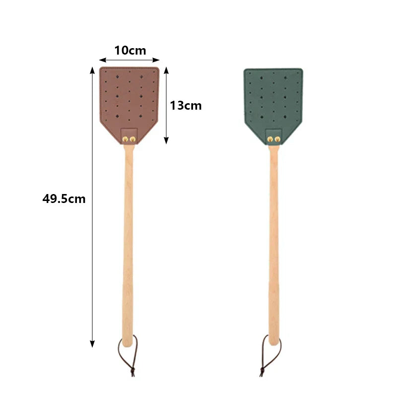Durable Leather Fly Swatter with Wooden Handle