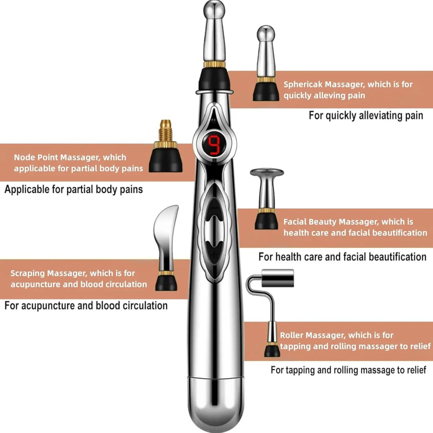 Relaxing Acupuncture Massage Pen - 5 Interchangeable Heads
