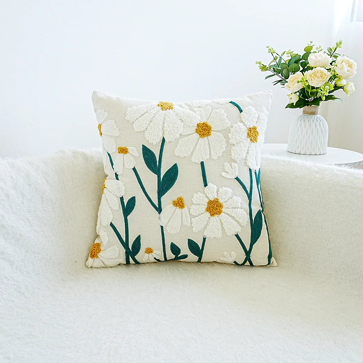 Soft Floral Sofa Cushion with Beautiful Embroidery