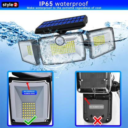 Bright Solar Powered Motion Spotlight 3 Head Lamp