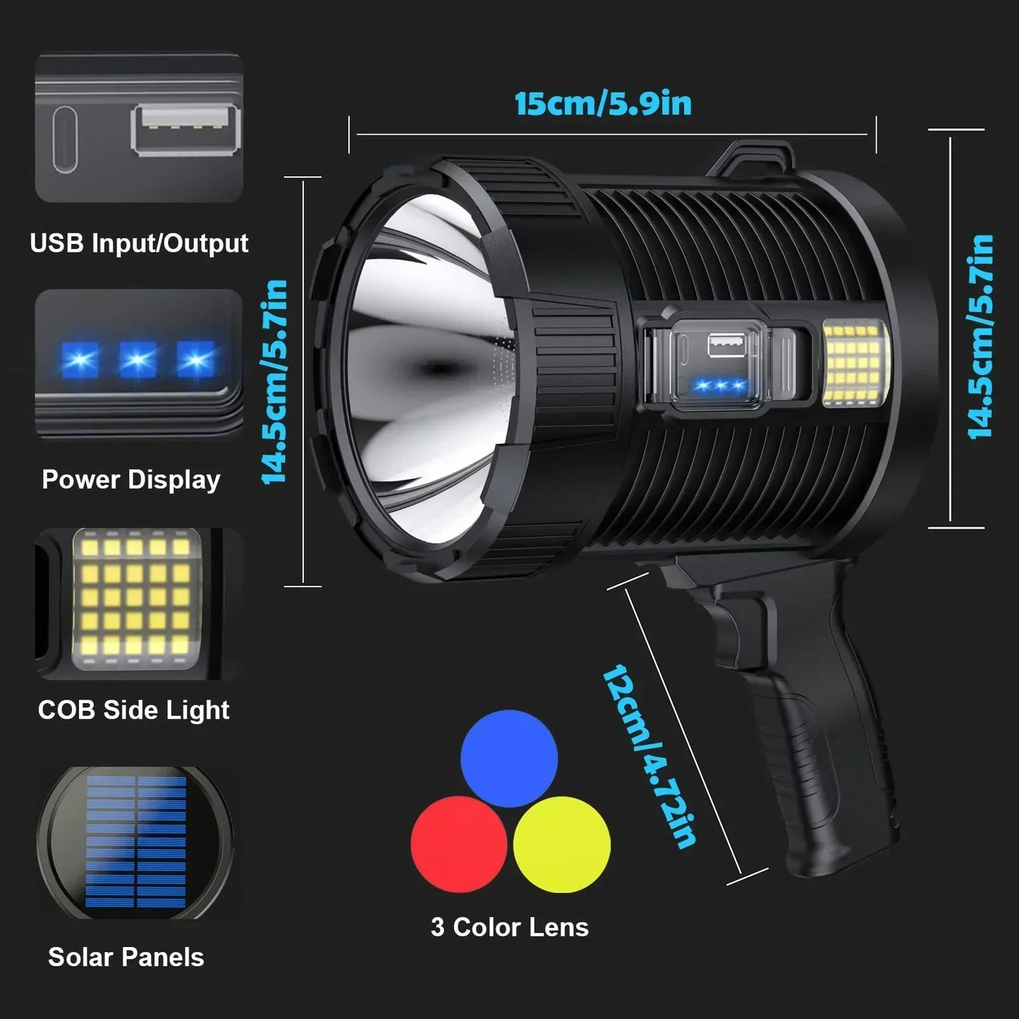 Bright LED Spotlight 900K Lumens Rechargeable Waterproof Lamp