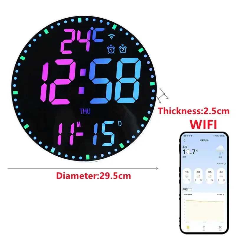 Digital LED Wall Clock with Calendar and WiFi