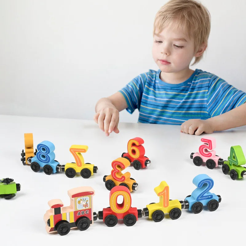 Wooden Educational Toy Train Set with Magnets