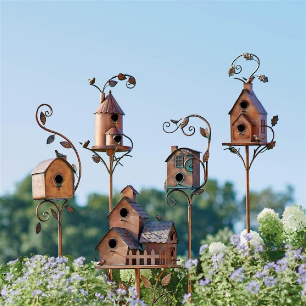 Colorful Metal Birdhouse Garden Ornament - Befez