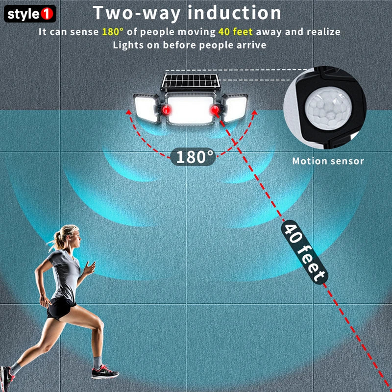 Bright Solar Powered Motion Spotlight 3 Head Lamp