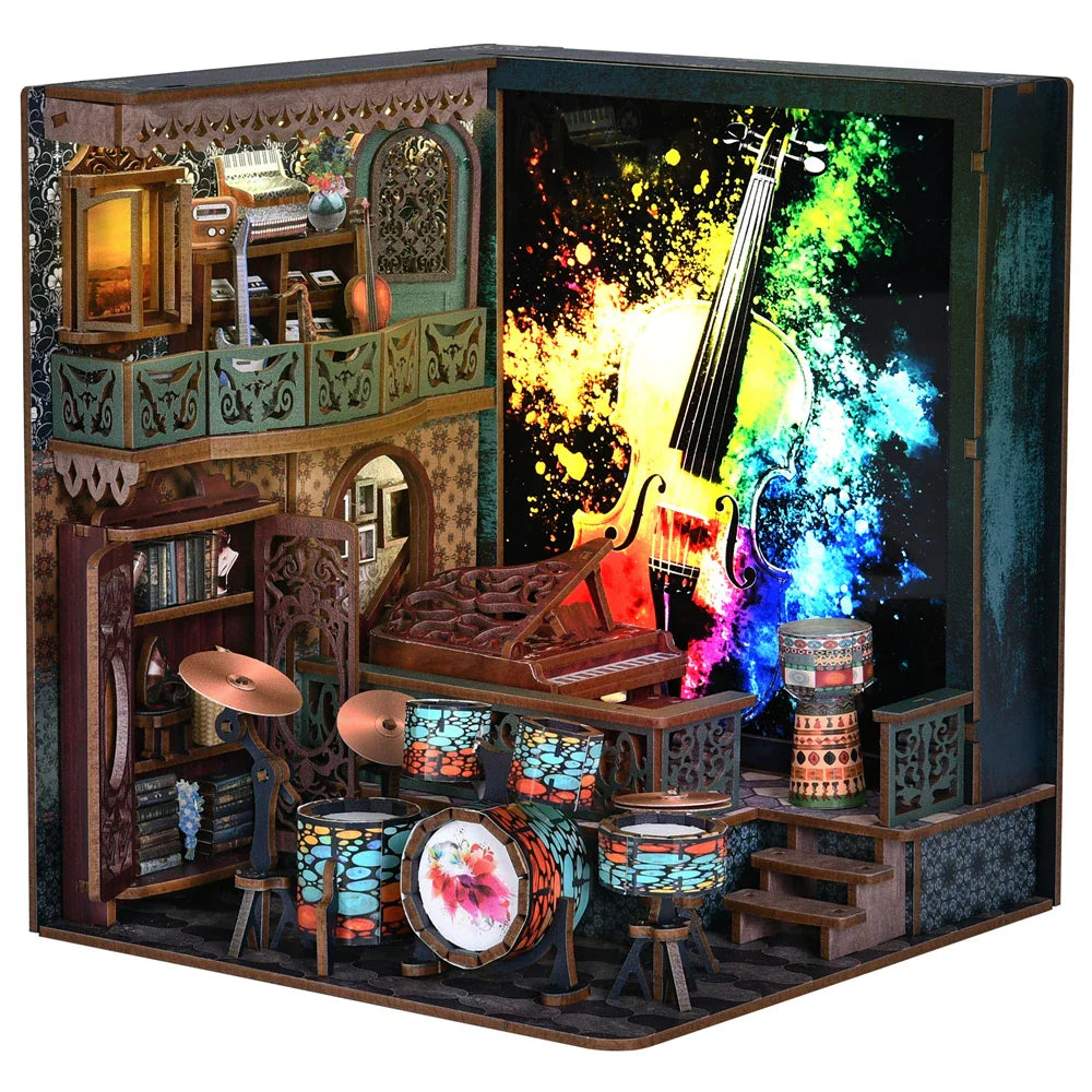 Cozy Mini Coffee Shop Bookshelf Kit with LED Lights