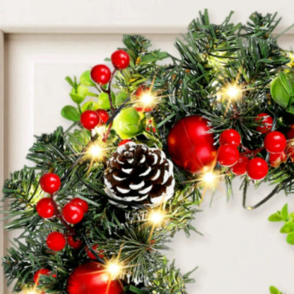 Befez Lunoria Christmas Wreath with LED Lights & Red Decor