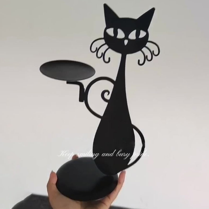 Dark Cat Figurine Candle Holder