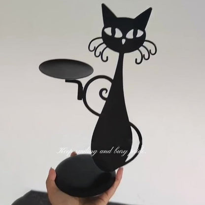 Dark Cat Figurine Candle Holder