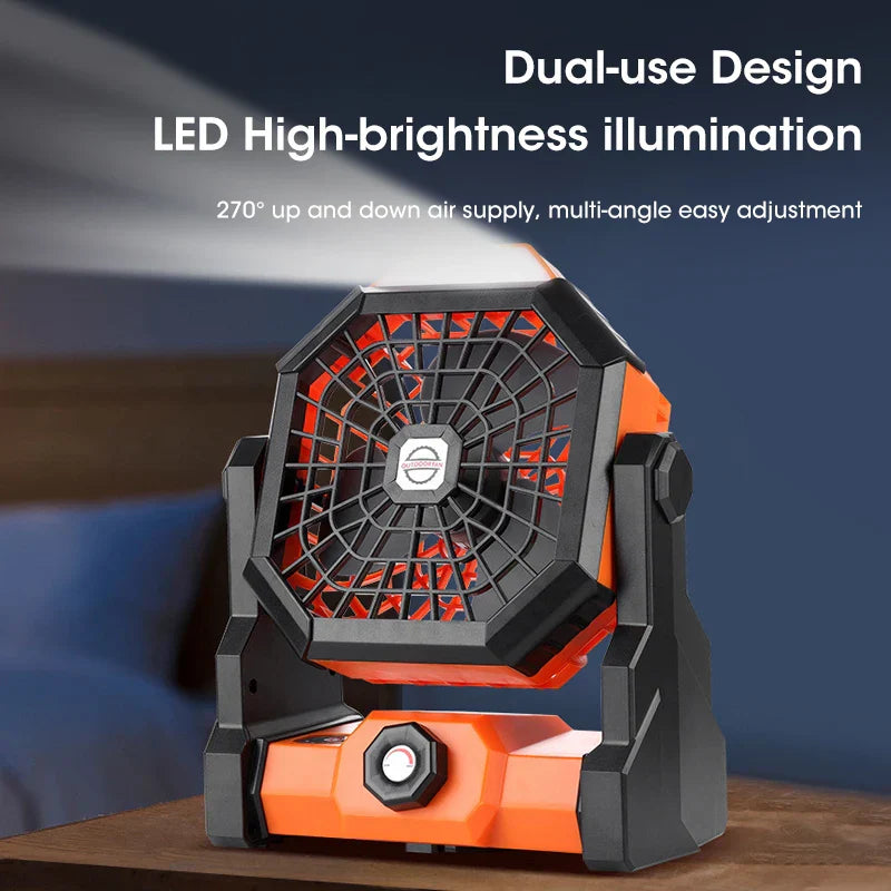 Portable Outdoor Fan with LED Light & USB Charging