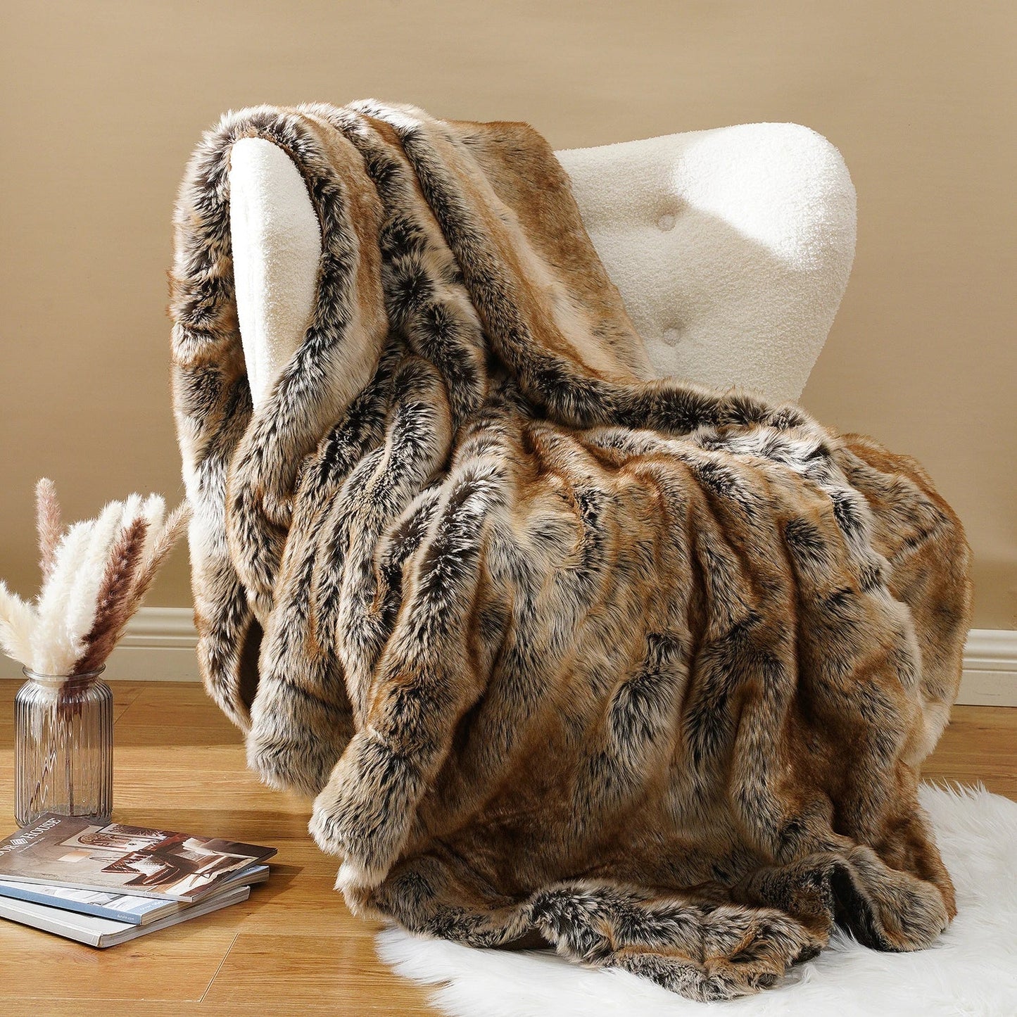 Plush Faux Fur Throw Blanket Soft Warm Sofa Blanket