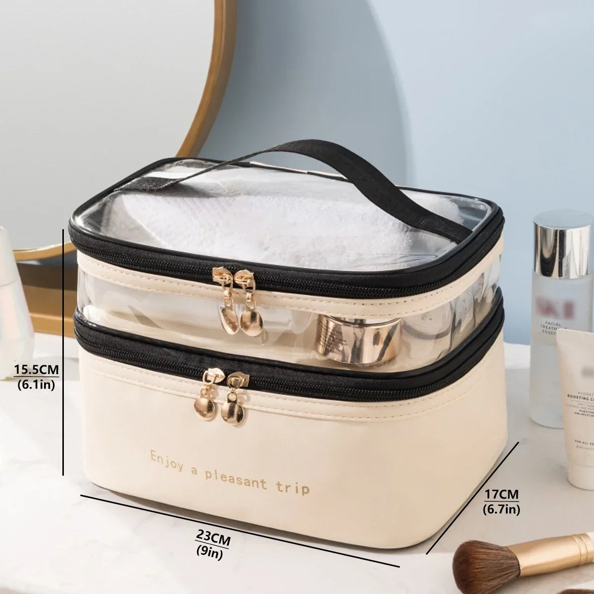 Spacious Double Layer Travel Makeup Bag