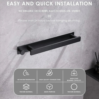 Stylish Adhesive Bathroom Towel Holder in Silver and Black