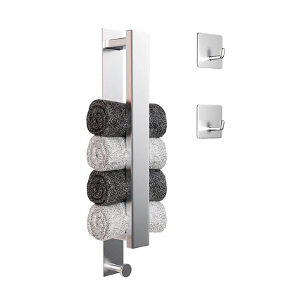 Stylish Adhesive Bathroom Towel Holder in Silver and Black