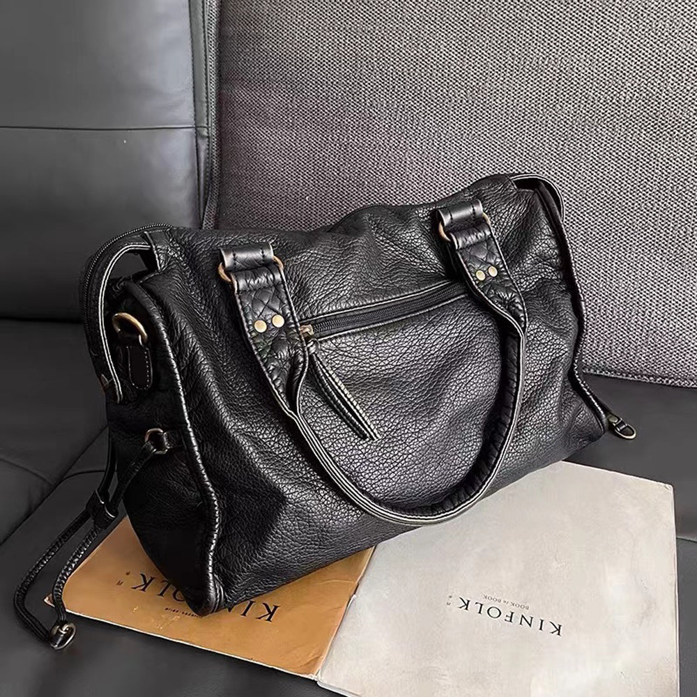 Luxury Black Genuine Leather Tote Bag