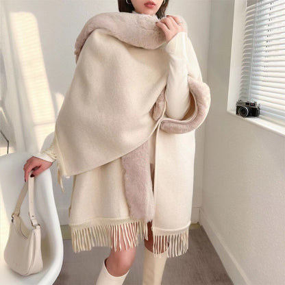 Cozy Women's Fleece Lined Long Poncho Blanket