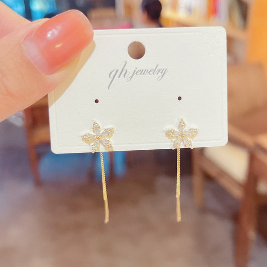 Beautiful Floral Drop Chain Earrings - Befez