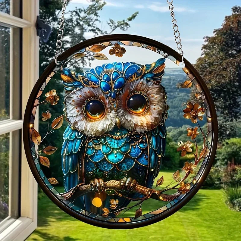 Colorful Owl Glass Window Hanging Decoration
