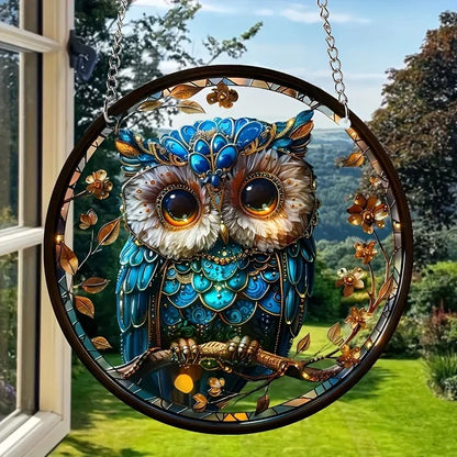 Colorful Owl Glass Window Hanging Decoration