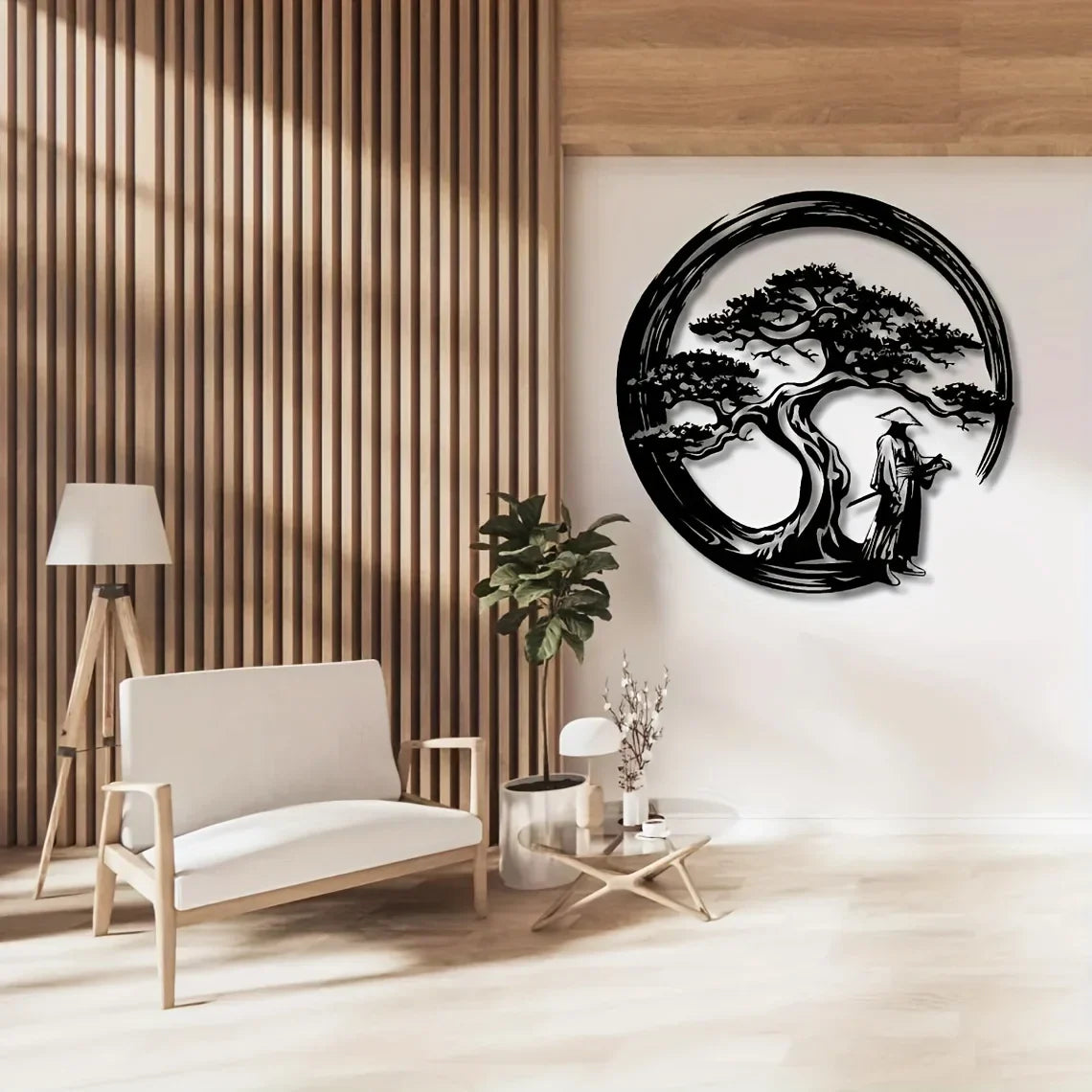 Asian Inspired Metal Wall Art Bonsai Tree Decoration