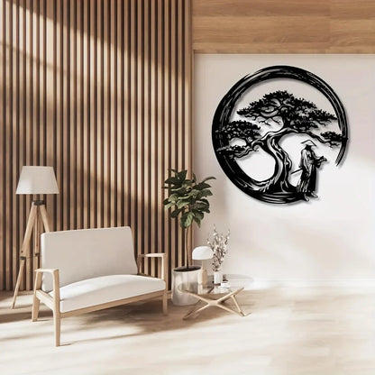 Asian Inspired Metal Wall Art Bonsai Tree Decoration