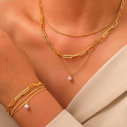 Delicate Pearl Chain Layering Necklace Set