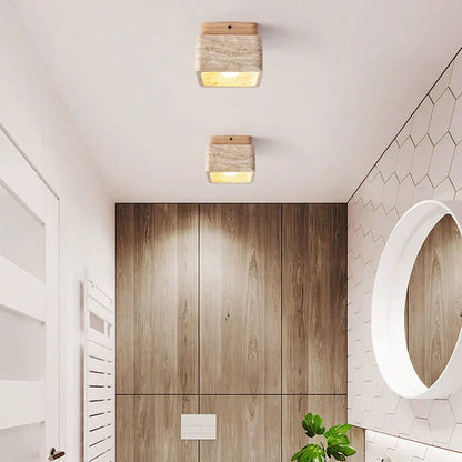 Modern Stone Wood LED Ceiling Light