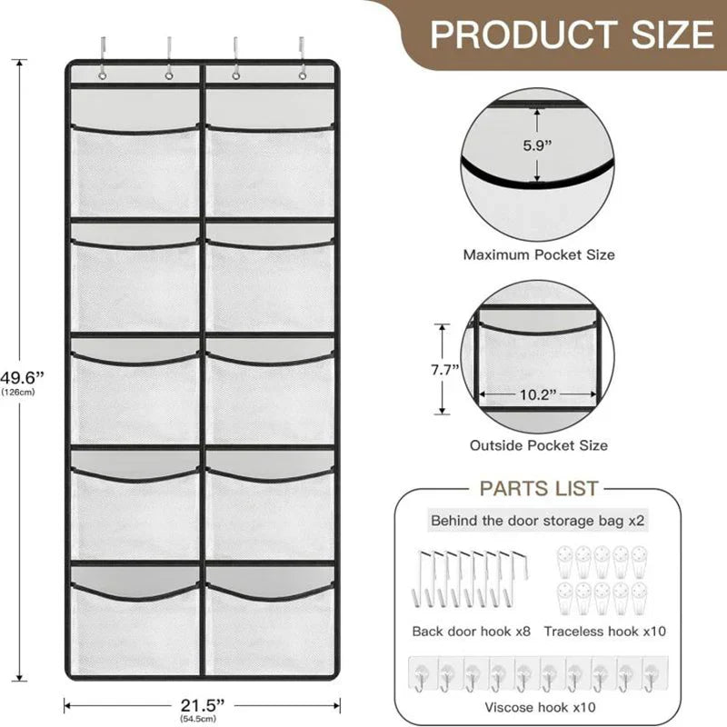 Over Door Storage Organizer with 5 Pocket Shelves
