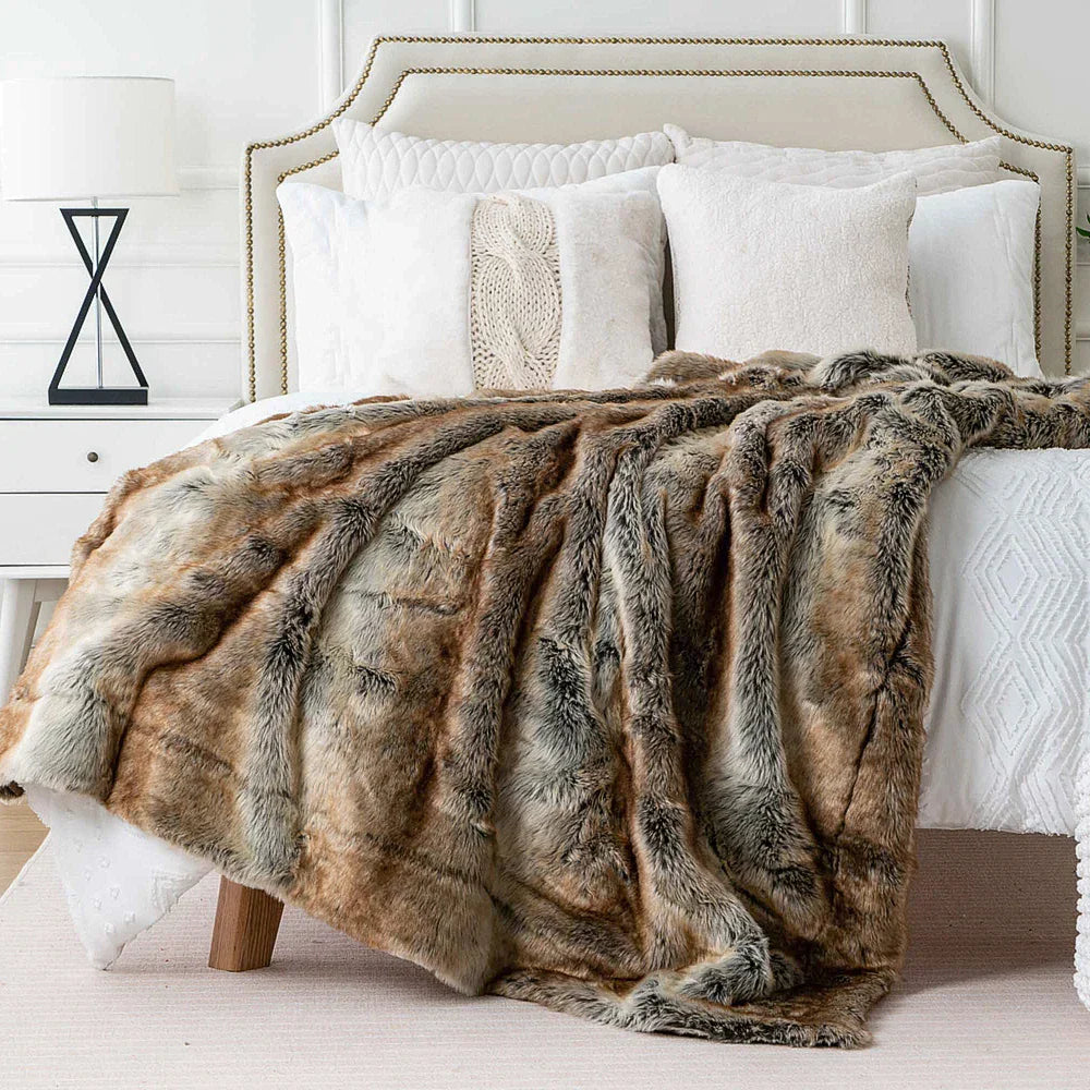 Plush Faux Fur Throw Blanket Soft Warm Sofa Blanket