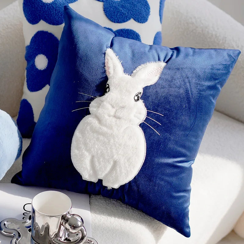 Colorful Floral Rabbit Pillow Cover