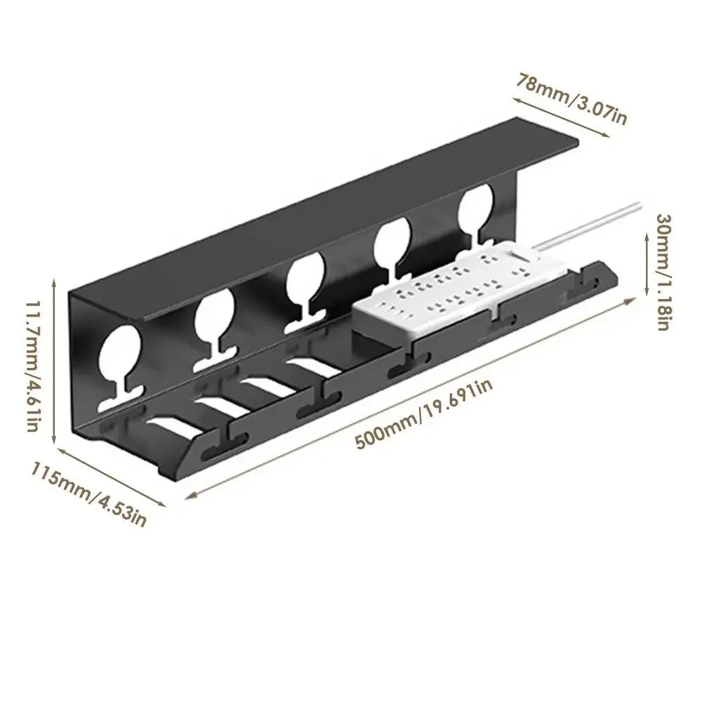 Easy Install Under Desk Cable Organizer Black Steel