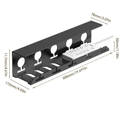 Easy Install Under Desk Cable Organizer Black Steel