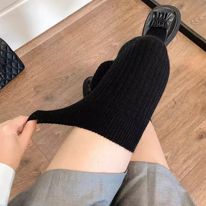 Cozy Women's Knee High Wool Socks Warm Solid Colors - Befez
