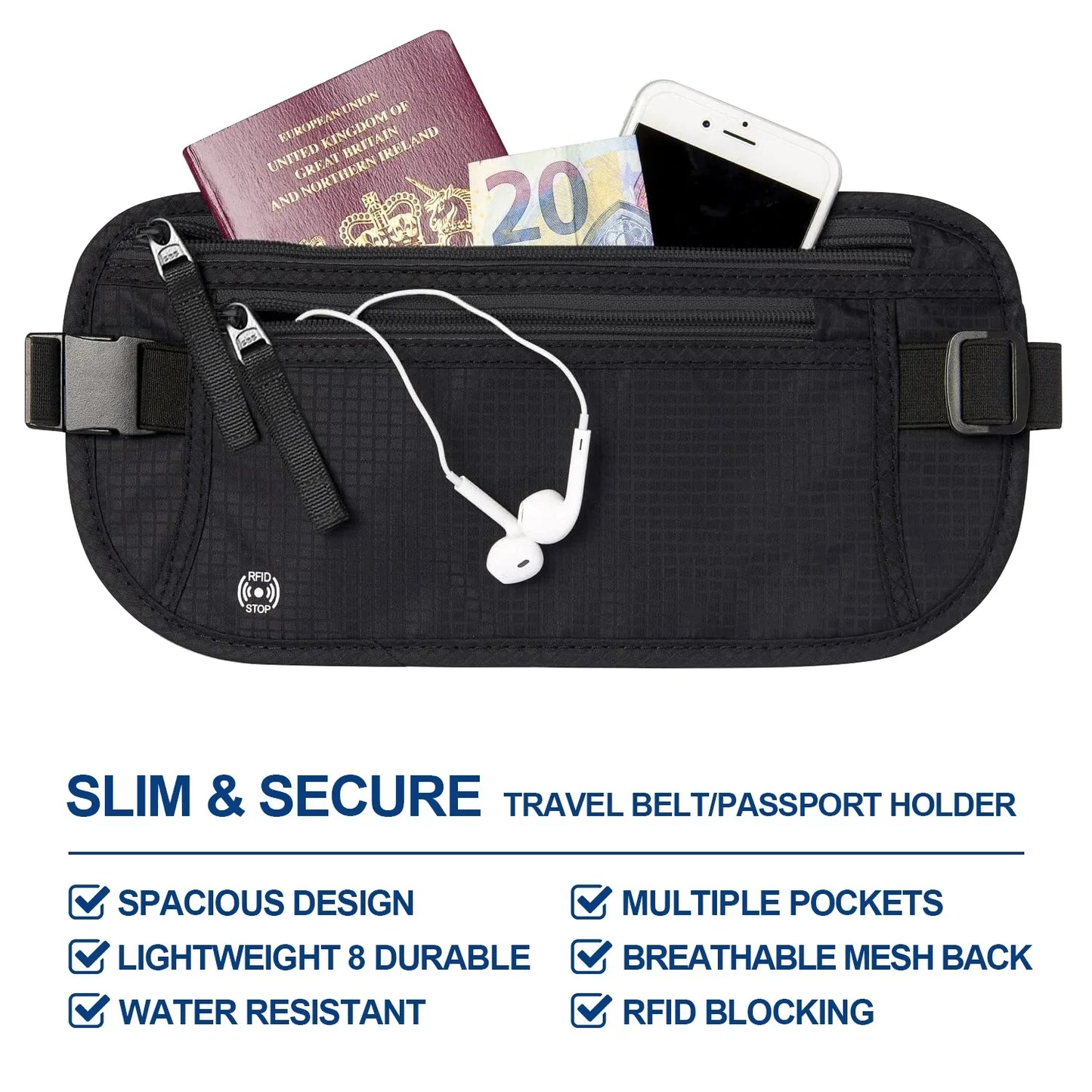Secure Travel Waist Pouch with RFID Blocking Pocket